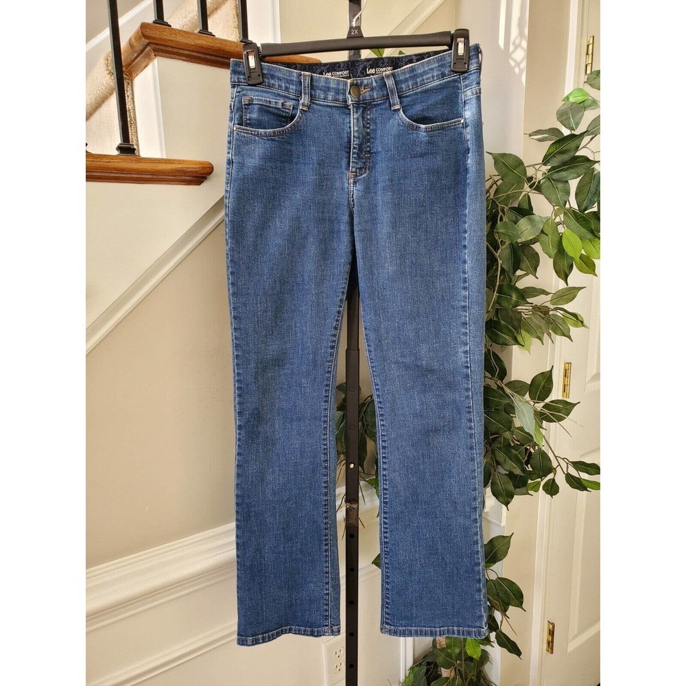 Lee Women Blue Denim‎ Cotton Mid Rise Straight Fit Jeans Pant Size Medium